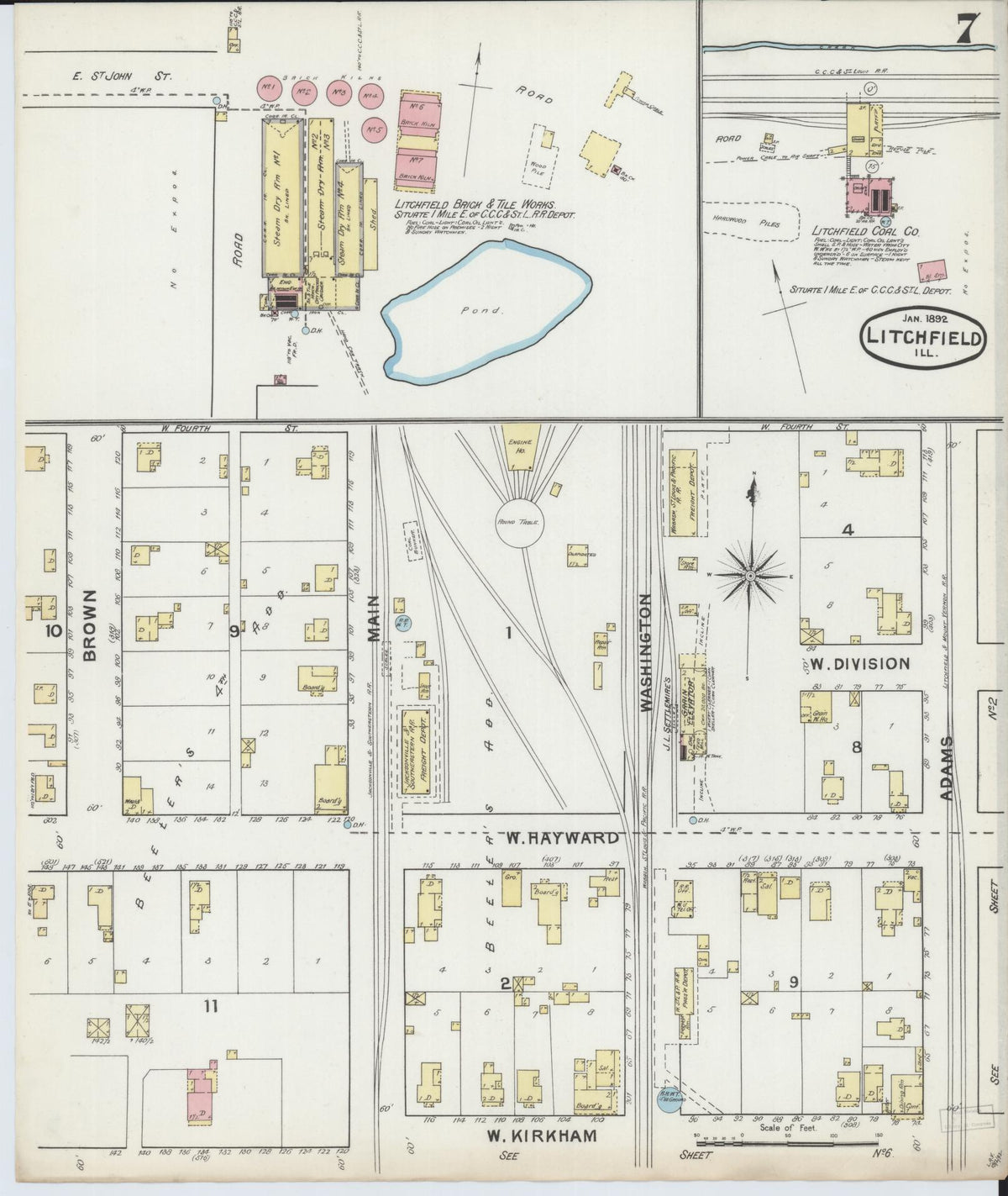 Sanborn Fire Insurance Map from Litchfield, Montgomery County, Illinois (1892), Sheet #0007 - Complete Map Set gallery image, historic Sanborn map, vintage wall art, Illinois Illinois
