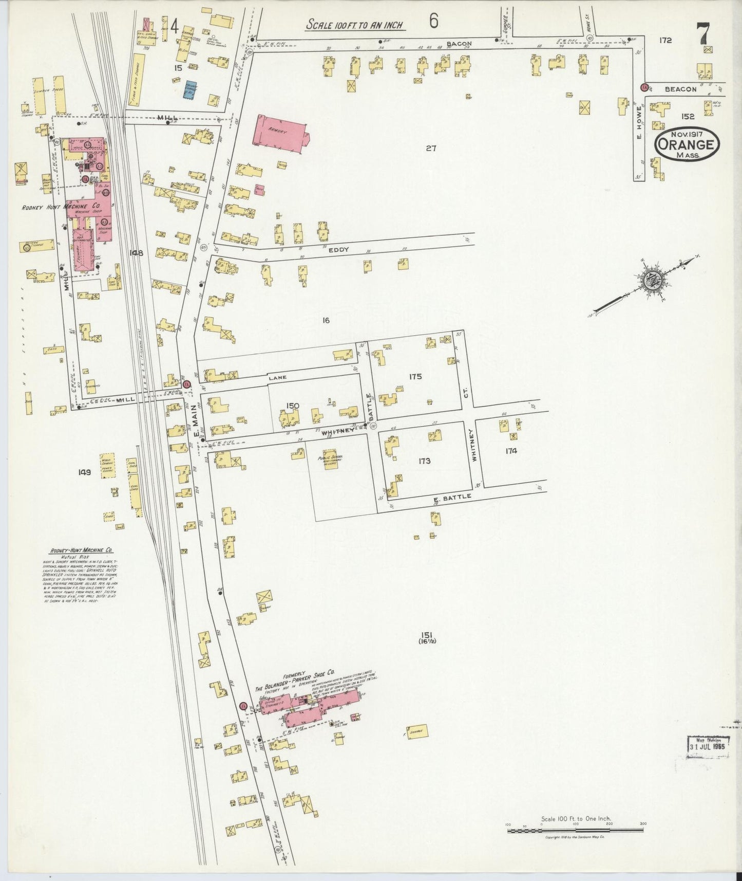 Sanborn Fire Insurance Map from Orange, Franklin County, Massachusetts (1917), Sheet #0007 - Complete Map Set gallery image, historic Sanborn map, vintage wall art, Massachusetts Massachusetts