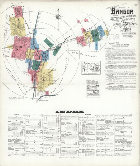 Sanborn Fire Insurance Map from Bangor, Northampton County, Pennsylvania (1923), Sheet #0001 - Historic Sanborn Fire Insurance Map Print, vintage old map wall art, antique decor, genealogy gift, Pennsylvania Pennsylvania map
