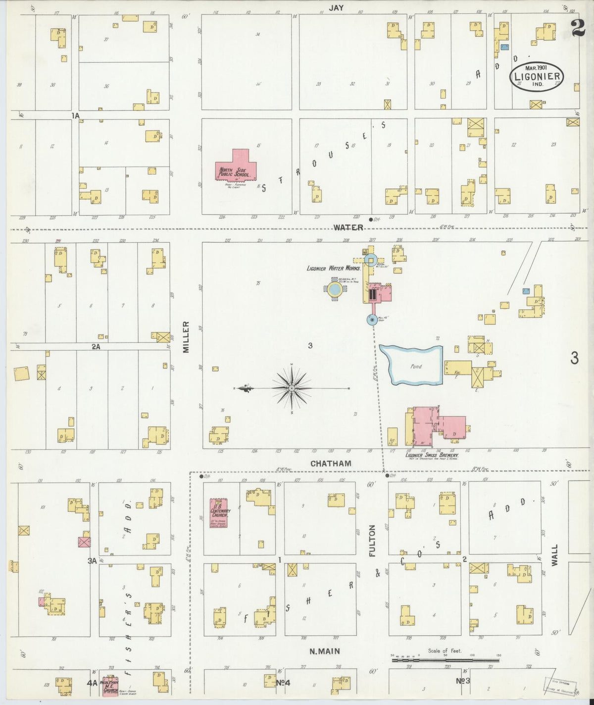 Sanborn Fire Insurance Map from Ligonier, Noble County, Indiana (1901), Sheet #0002 - Historic Sanborn Fire Insurance Map Print, vintage old map wall art, antique decor, genealogy gift, Indiana Indiana map
