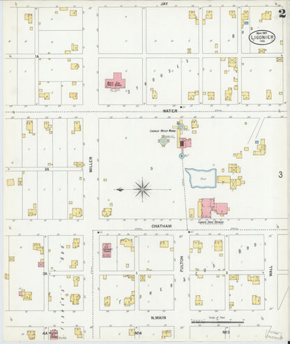 Sanborn Fire Insurance Map from Ligonier, Noble County, Indiana (1901), Sheet #0002 - Historic Sanborn Fire Insurance Map Print, vintage old map wall art, antique decor, genealogy gift, Indiana Indiana map