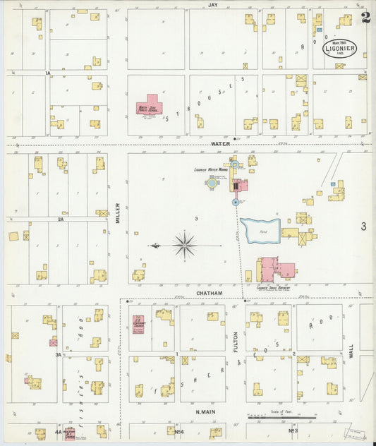 Sanborn Fire Insurance Map from Ligonier, Noble County, Indiana (1901), Sheet #0002 - Historic Sanborn Fire Insurance Map Print, vintage old map wall art, antique decor, genealogy gift, Indiana Indiana map