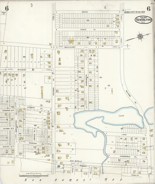 Sanborn Fire Insurance Map from New Milford, Bergen County, New Jersey (1923), Sheet #0006 - Historic Sanborn Fire Insurance Map Print, vintage old map wall art, antique decor, genealogy gift, New Jersey New Jersey map