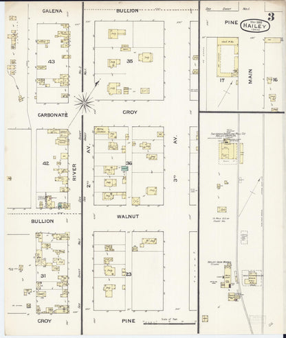 Sanborn Fire Insurance Map from Hailey, Blaine County, Idaho (1888), Sheet #0003 - Complete Map Set gallery image, historic Sanborn map, vintage wall art, Idaho Idaho