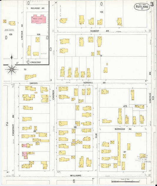 Sanborn Fire Insurance Map from Rutland, Rutland County, Vermont (1900), Sheet #0003 - Historic Sanborn Fire Insurance Map Print, vintage old map wall art, antique decor, genealogy gift, Vermont Vermont map