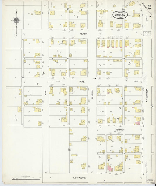 Sanborn Fire Insurance Map from Warsaw, Kosciusko County, Indiana (1910), Sheet #0002 - Historic Sanborn Fire Insurance Map Print, vintage old map wall art, antique decor, genealogy gift, Indiana Indiana map