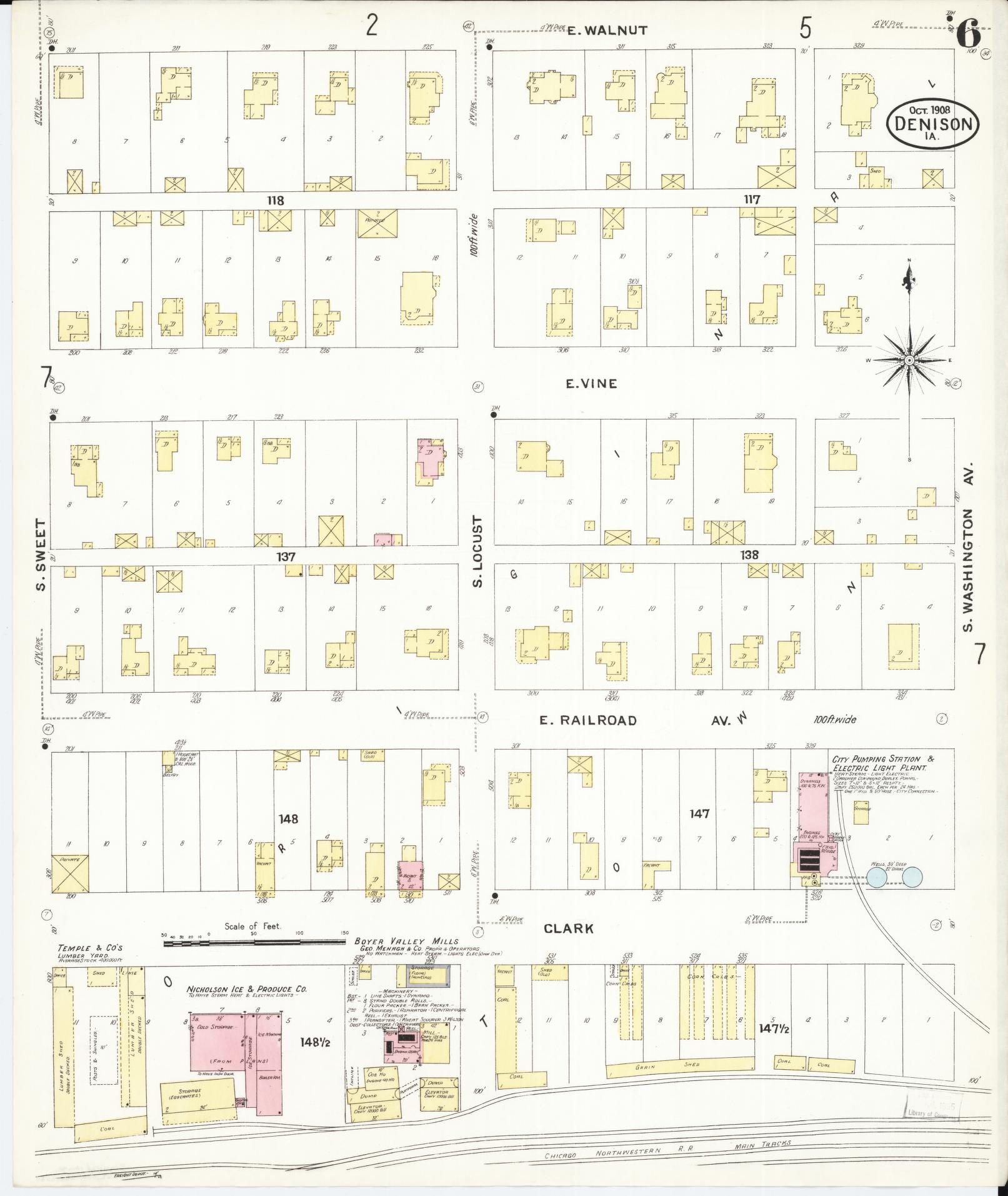 Sanborn Fire Insurance Map from Denison, Crawford County, Iowa (1908), Sheet #0006 - Historic Sanborn Fire Insurance Map Print, vintage old map wall art