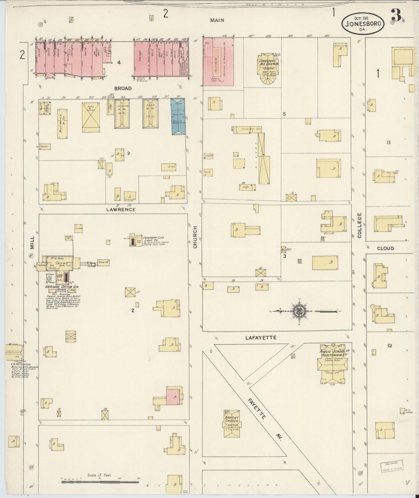 Sanborn Fire Insurance Map from Jonesboro, Clayton County, Georgia (1911), Sheet #0003 - Complete Map Set gallery image, historic Sanborn map, vintage wall art, Georgia Georgia