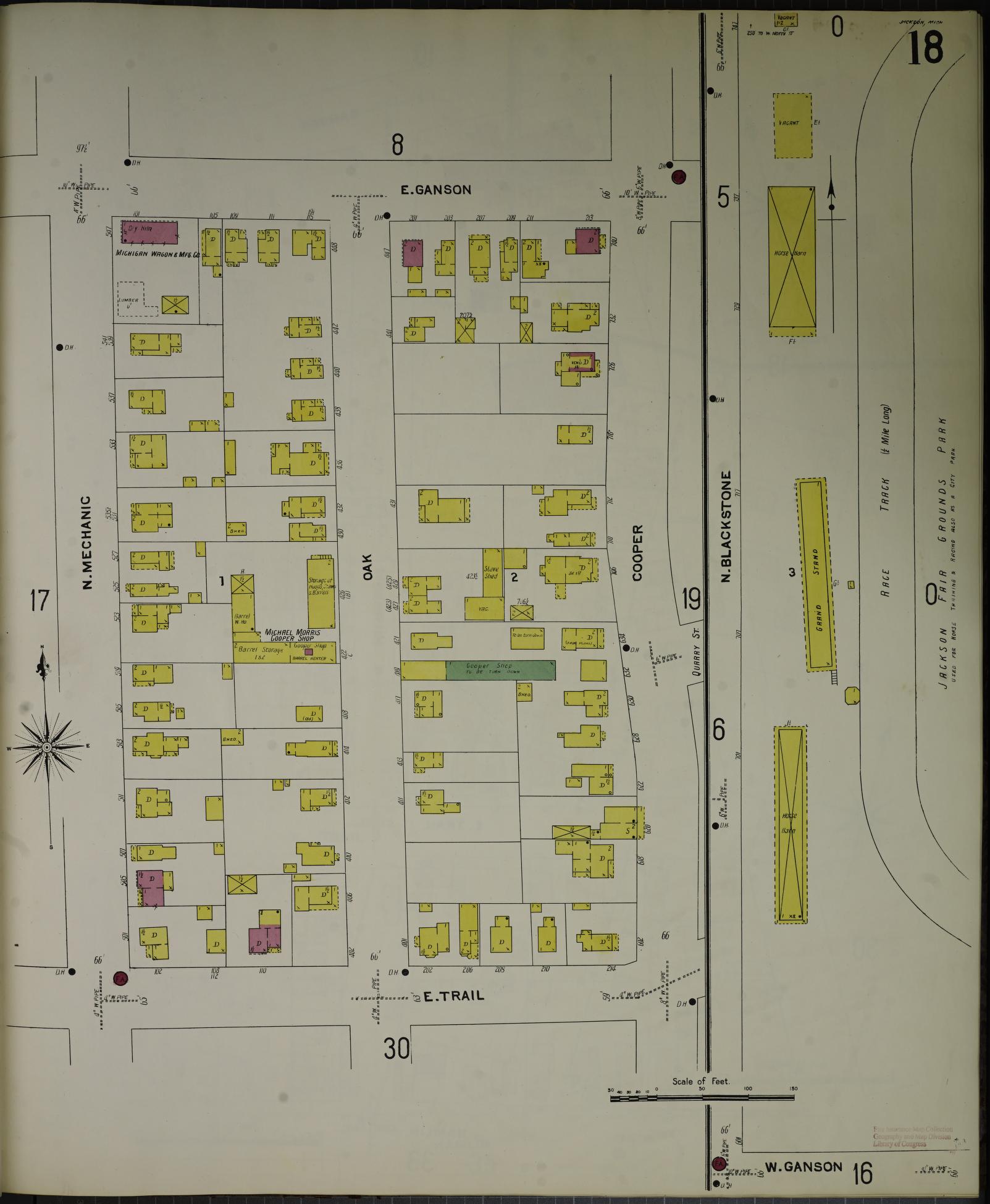 Sanborn Fire Insurance Map from Jackson, Jackson County, Michigan (1907), Sheet #0018 - Complete Map Set gallery image, historic Sanborn map, vintage wall art, Michigan Michigan