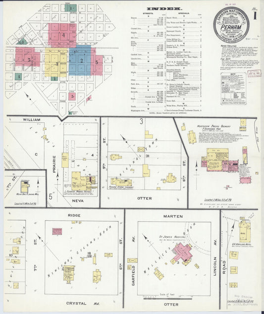 Sanborn Fire Insurance Map from Perham, Otter Tail County, Minnesota (1909), Sheet #0001 - Complete Map Set gallery image, historic Sanborn map, vintage wall art, Minnesota Minnesota