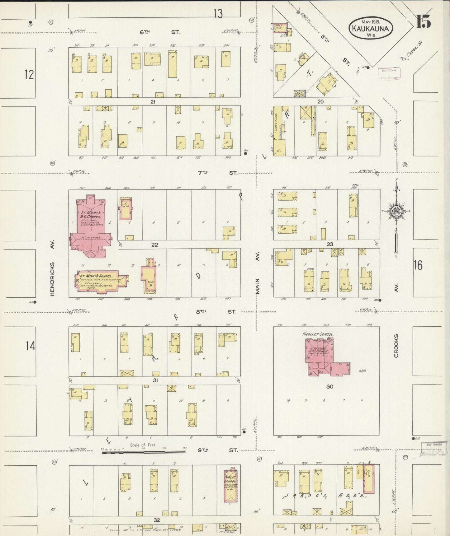 Sanborn Fire Insurance Map from Kaukauna, Outagamie County, Wisconsin (1913), Sheet #0015 - Historic Sanborn Fire Insurance Map Print, vintage old map wall art, antique decor, genealogy gift, Wisconsin Wisconsin map