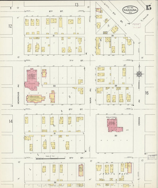 Sanborn Fire Insurance Map from Kaukauna, Outagamie County, Wisconsin (1913), Sheet #0015 - Historic Sanborn Fire Insurance Map Print, vintage old map wall art, antique decor, genealogy gift, Wisconsin Wisconsin map