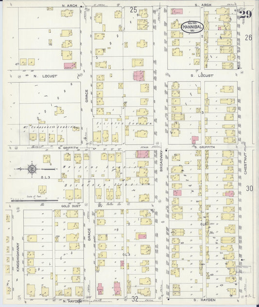 Sanborn Fire Insurance Map from Hannibal, Marion County, Missouri (1913), Sheet #0029 - Historic Sanborn Fire Insurance Map Print, vintage old map wall art, antique decor, genealogy gift, Missouri Missouri map