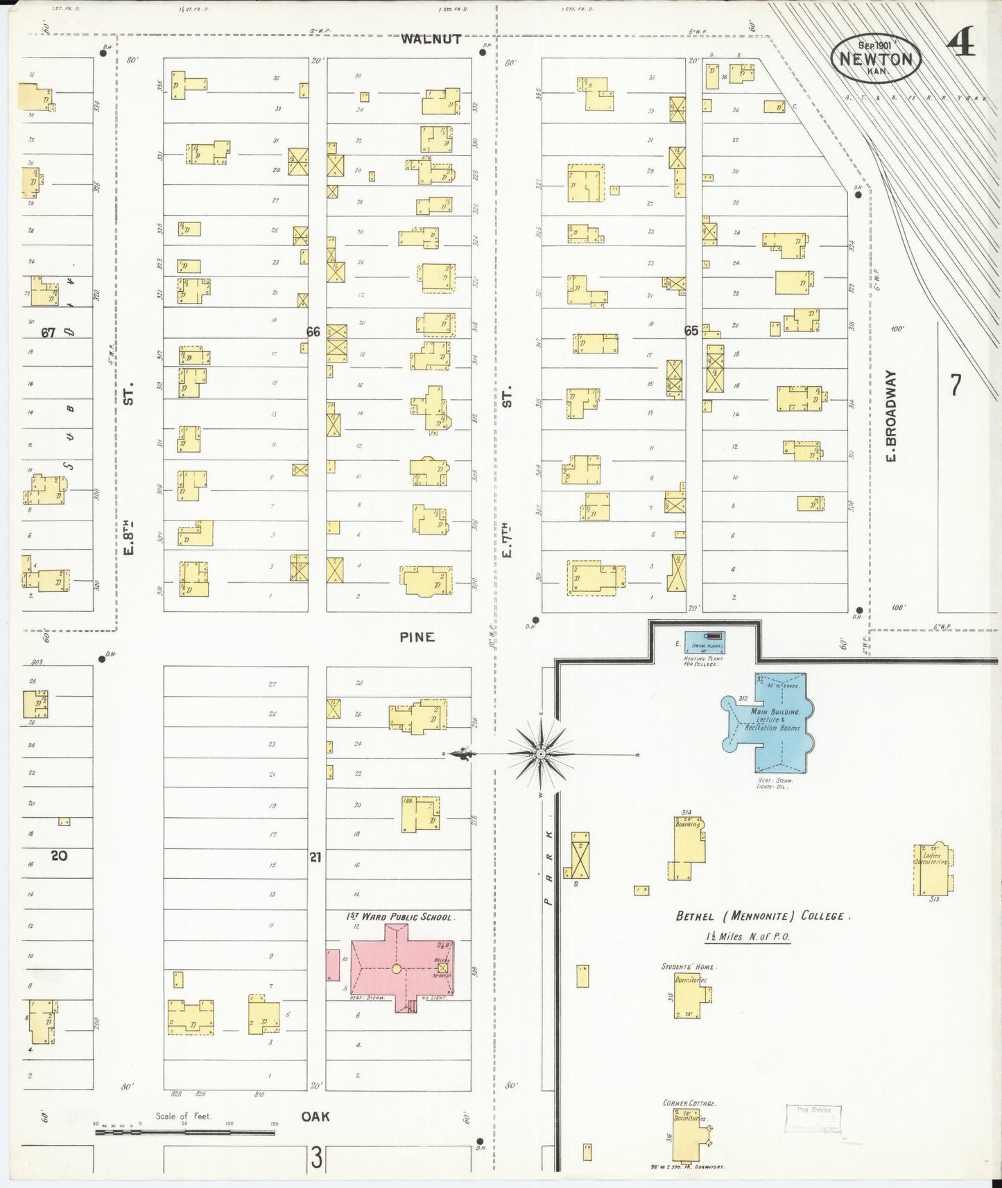 Sanborn Fire Insurance Map from Newton, Harvey County, Kansas (1901), Sheet #0004 - Complete Map Set gallery image, historic Sanborn map, vintage wall art, Kansas Kansas