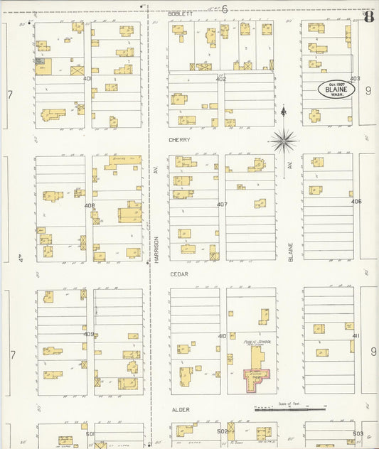 Sanborn Fire Insurance Map from Blaine, Whatcom County, Washington (1907), Sheet #0008 - Historic Sanborn Fire Insurance Map Print, vintage old map wall art, antique decor, genealogy gift, Washington Washington map