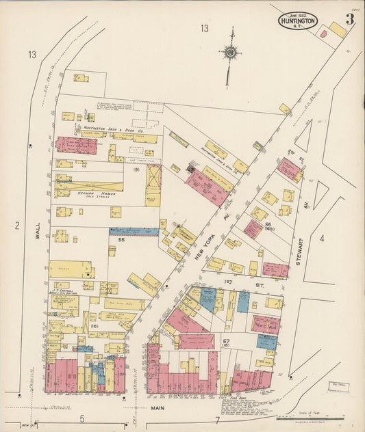 Sanborn Fire Insurance Map from Huntington, Suffolk County, New York (1922), Sheet #0003 - Historic Sanborn Fire Insurance Map Print, vintage old map wall art, antique decor, genealogy gift, New York New York map