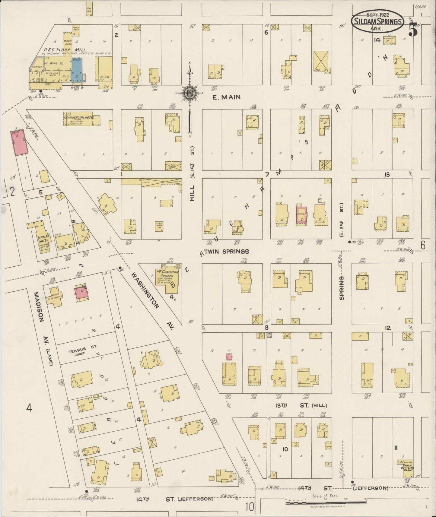 Sanborn Fire Insurance Map from Siloam Springs, Benton County, Arkansas (1922), Sheet #0005 - Complete Map Set gallery image, historic Sanborn map, vintage wall art, Arkansas Arkansas