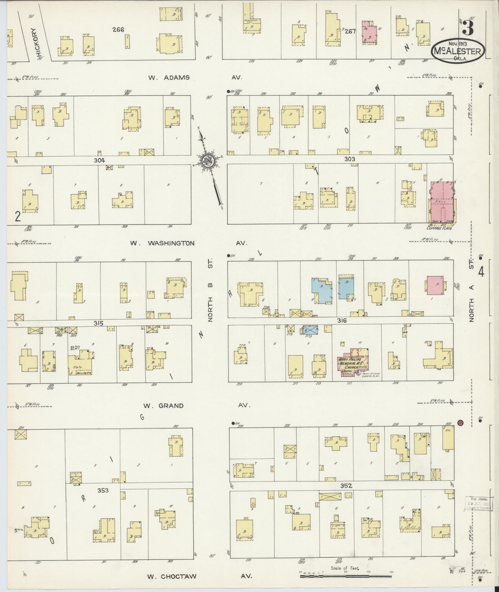 Sanborn Fire Insurance Map from McAlester, Pittsburg County, Oklahoma (1913), Sheet #0003 - Historic Sanborn Fire Insurance Map Print, vintage old map wall art, antique decor, genealogy gift, Oklahoma Oklahoma map