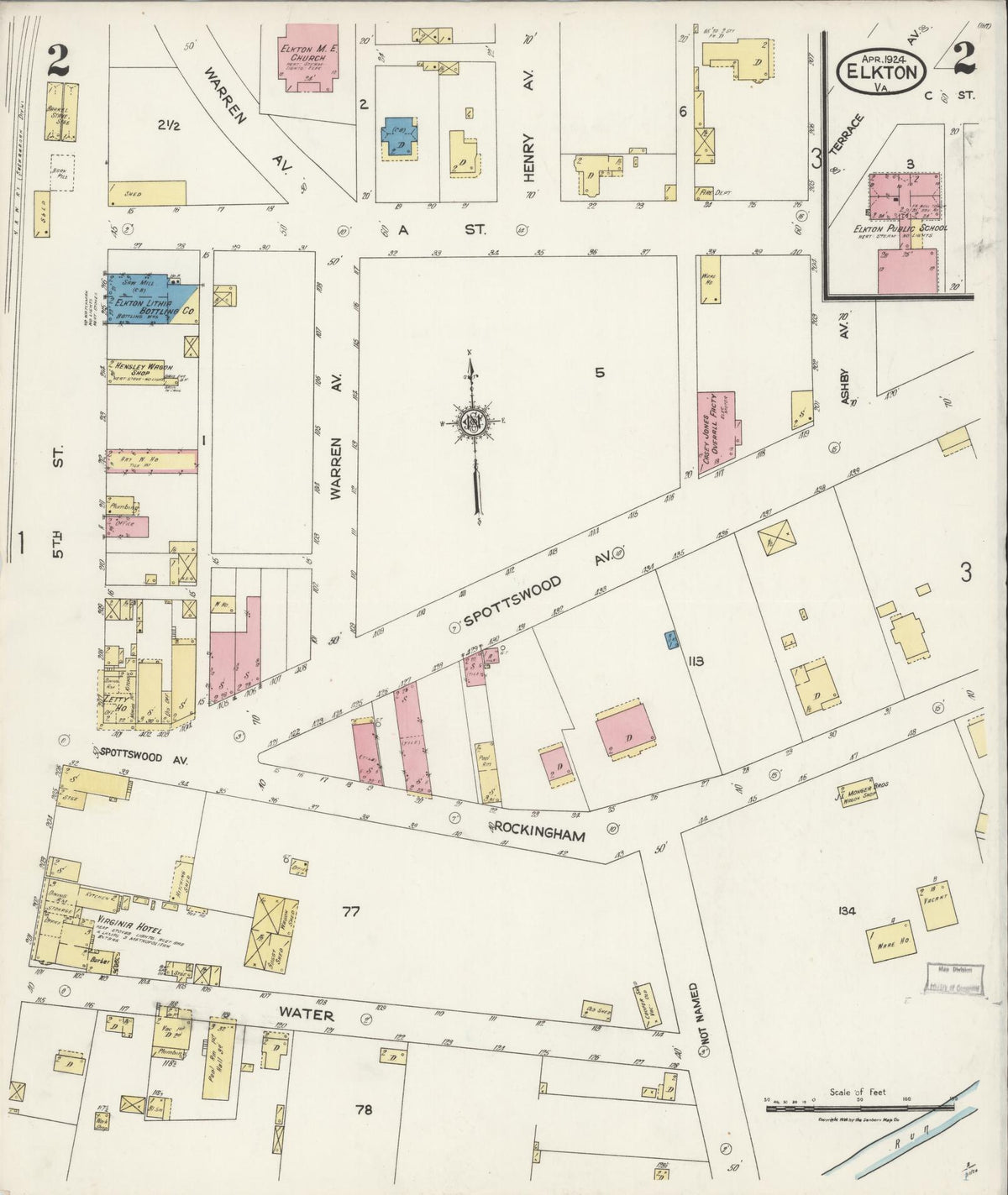 Sanborn Fire Insurance Map from Elkton, Rockingham County, Virginia (1924), Sheet #0002 - Historic Sanborn Fire Insurance Map Print, vintage old map wall art, antique decor, genealogy gift, Virginia Virginia map