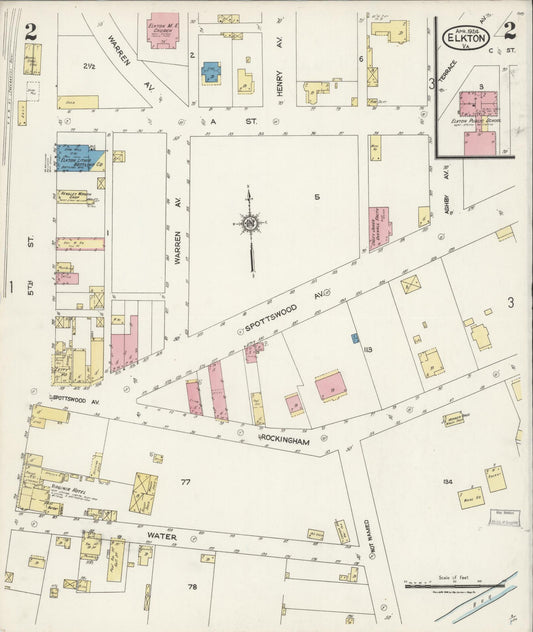 Sanborn Fire Insurance Map from Elkton, Rockingham County, Virginia (1924), Sheet #0002 - Historic Sanborn Fire Insurance Map Print, vintage old map wall art, antique decor, genealogy gift, Virginia Virginia map