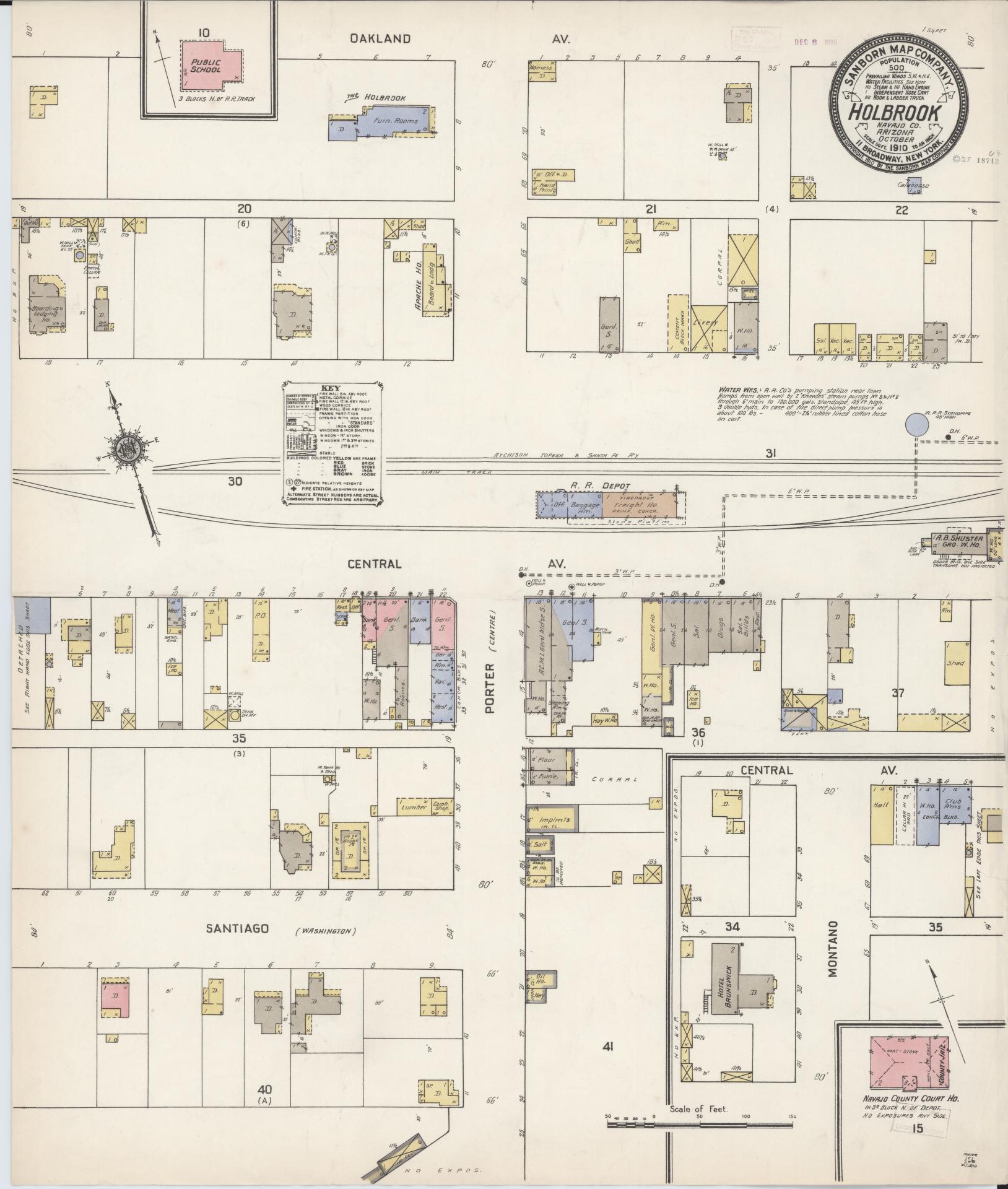 Sanborn Fire Insurance Map from Holbrook, Navajo County, Arizona (1910), Sheet #0001 - Historic Sanborn Fire Insurance Map Print, vintage old map wall art, antique decor, genealogy gift, Arizona Arizona map