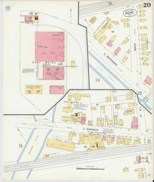 Sanborn Fire Insurance Map from Rome, Oneida County, New York (1904), Sheet #0020 - Historic Sanborn Fire Insurance Map Print, vintage old map wall art, antique decor, genealogy gift, New York New York map