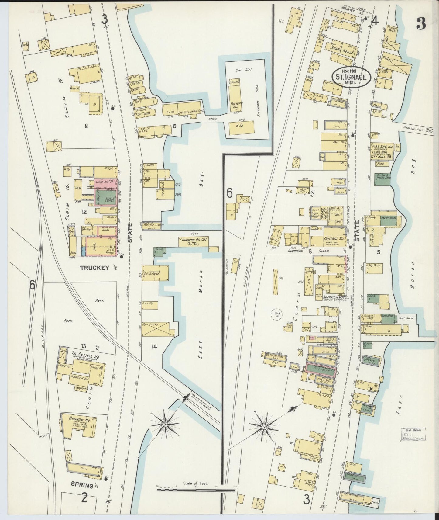 Sanborn Fire Insurance Map from Saint Ignace, Mackinac County, Michigan (1901), Sheet #0003 - Complete Map Set gallery image, historic Sanborn map, vintage wall art, Michigan Michigan