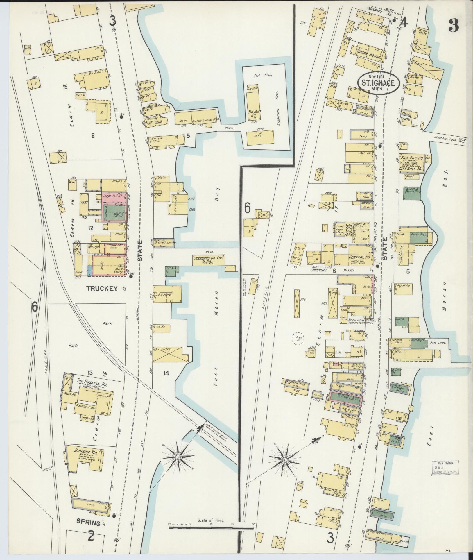 Sanborn Fire Insurance Map from Saint Ignace, Mackinac County, Michigan (1901), Sheet #0003 - Complete Map Set gallery image, historic Sanborn map, vintage wall art, Michigan Michigan
