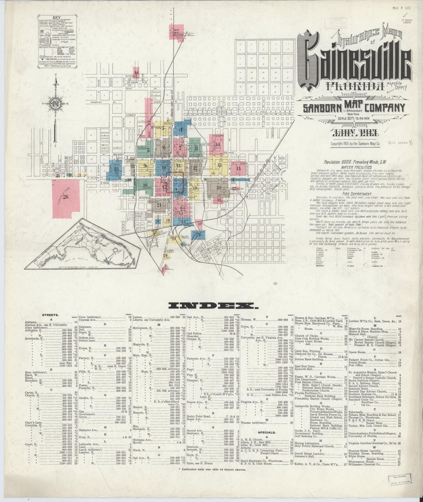 Sanborn Fire Insurance Map from Gainesville, Alachua County, Florida (1913), Sheet #0001 - Complete Map Set gallery image, historic Sanborn map, vintage wall art, Florida Florida