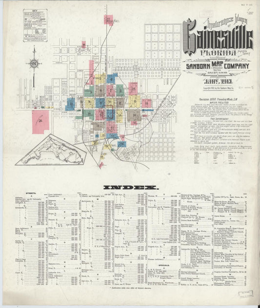 Sanborn Fire Insurance Map from Gainesville, Alachua County, Florida (1913), Sheet #0001 - Complete Map Set gallery image, historic Sanborn map, vintage wall art, Florida Florida