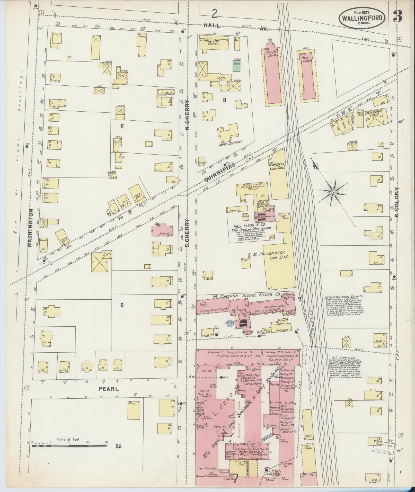 Sanborn Fire Insurance Map from Wallingford, New Haven County, Connecticut (1897), Sheet #0003 - Historic Sanborn Fire Insurance Map Print, vintage old map wall art, antique decor, genealogy gift, Connecticut Connecticut map