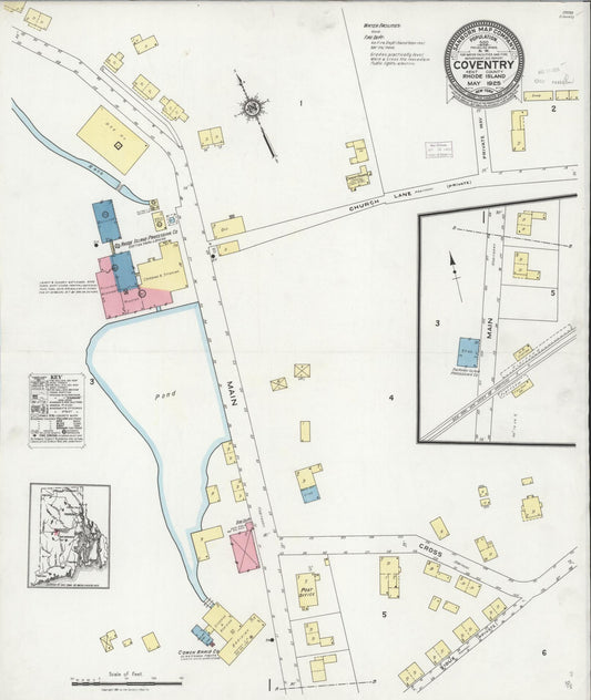 Sanborn Fire Insurance Map from Coventry, Kent County, Rhode Island (1925), Sheet #0001 - Historic Sanborn Fire Insurance Map Print, vintage old map wall art, antique decor, genealogy gift, Rhode Island Rhode Island map
