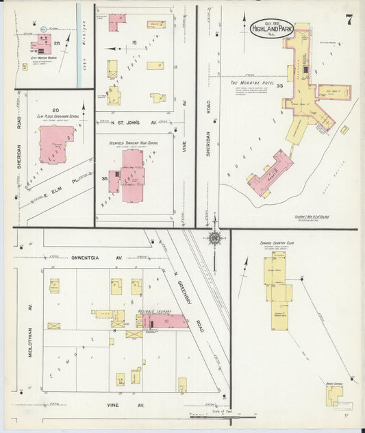Sanborn Fire Insurance Map from Highland Park, Lake County, Illinois (1912), Sheet #0007 - Historic Sanborn Fire Insurance Map Print, vintage old map wall art, antique decor, genealogy gift, Illinois Illinois map