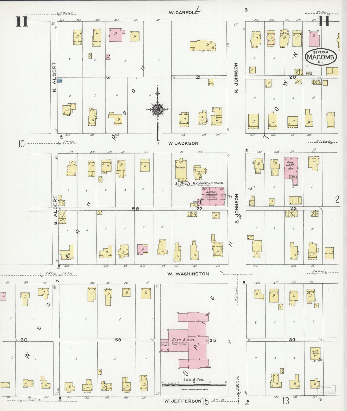 Sanborn Fire Insurance Map from Macomb, Mcdonough County, Illinois (1924), Sheet #0011 - Complete Map Set gallery image, historic Sanborn map, vintage wall art, Illinois Illinois