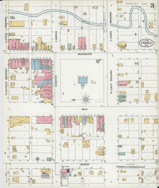 Sanborn Fire Insurance Map from Pawnee City, Pawnee County, Nebraska (1900), Sheet #0003 - Historic Sanborn Fire Insurance Map Print, vintage old map wall art, antique decor, genealogy gift, Nebraska Nebraska map