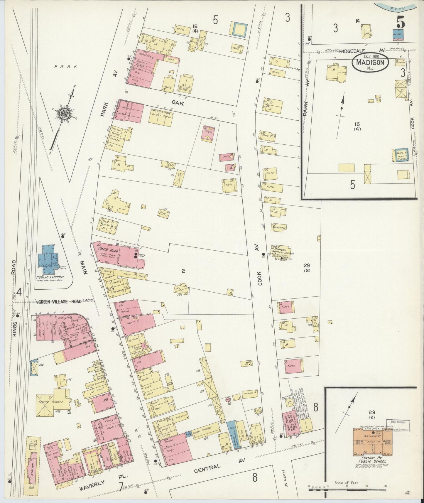 Sanborn Fire Insurance Map from Madison, Morris County, New Jersey (1912), Sheet #0005 - Historic Sanborn Fire Insurance Map Print, vintage old map wall art, antique decor, genealogy gift, New Jersey New Jersey map