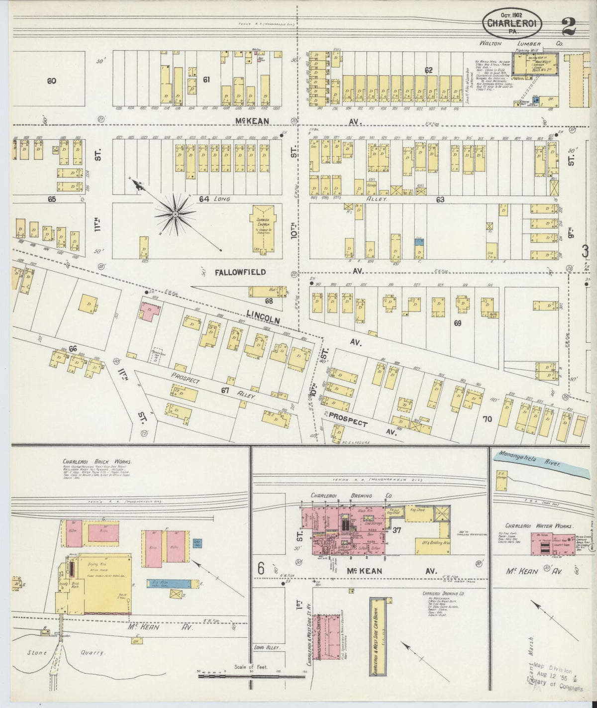 Sanborn Fire Insurance Map from Charleroi, Washington County, Pennsylvania (1902), Sheet #0002 - Complete Map Set gallery image, historic Sanborn map, vintage wall art, Pennsylvania Pennsylvania