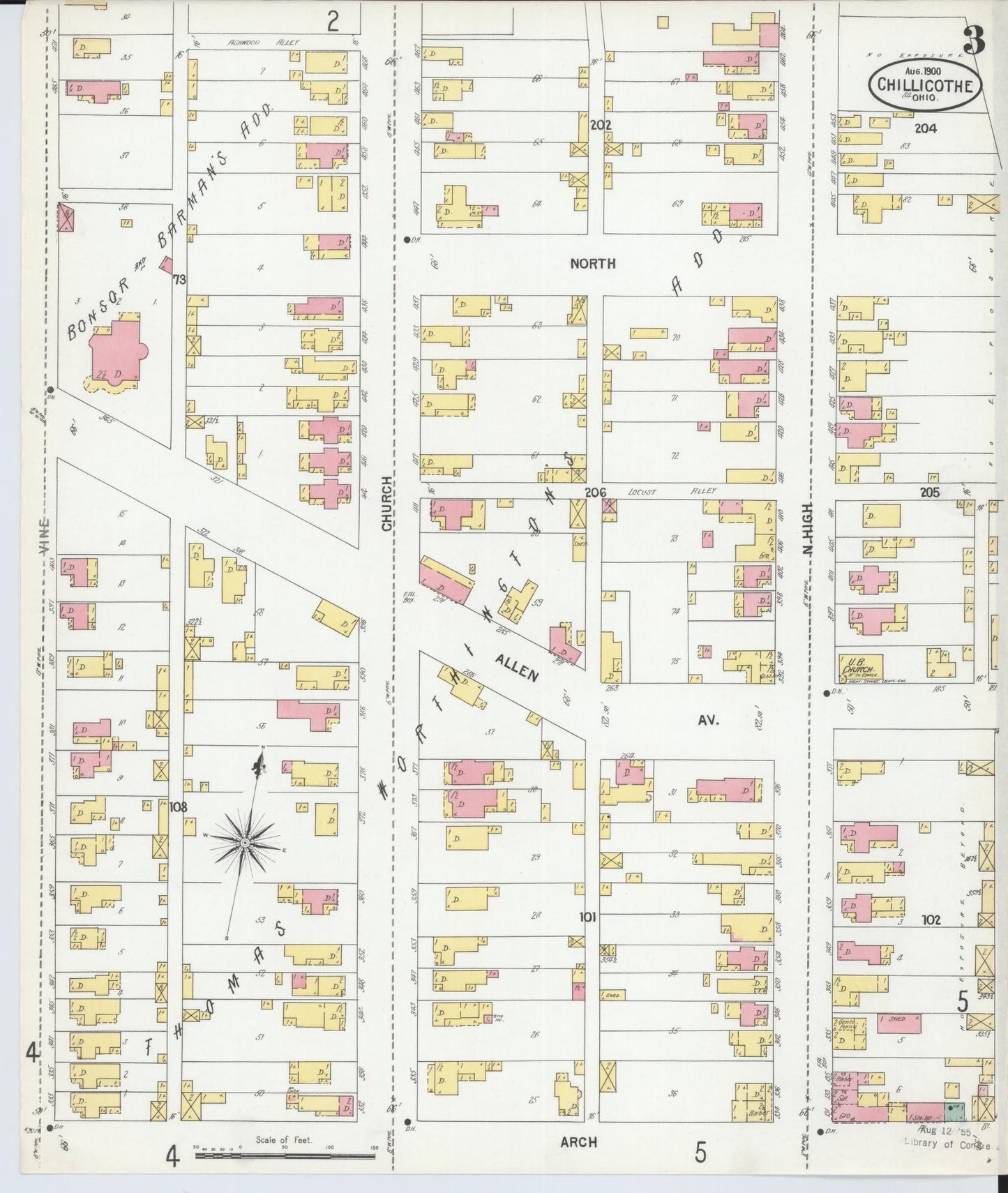 Sanborn Fire Insurance Map from Chillicothe, Ross County, Ohio (1900), Sheet #0003 - Complete Map Set gallery image, historic Sanborn map, vintage wall art, Ohio Ohio