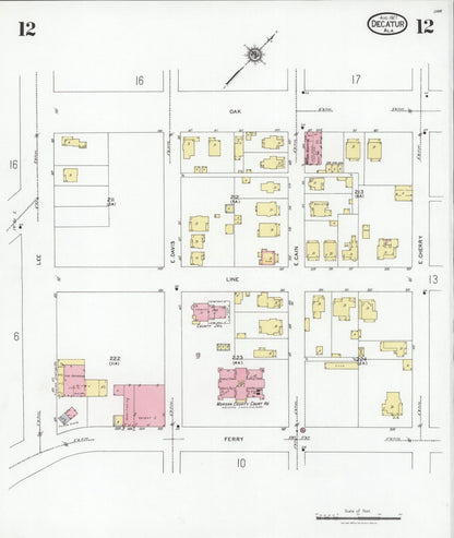 Sanborn Fire Insurance Map from Decatur, Morgan County, Alabama (1927), Sheet #0012 - Complete Map Set gallery image, historic Sanborn map, vintage wall art, Alabama Alabama