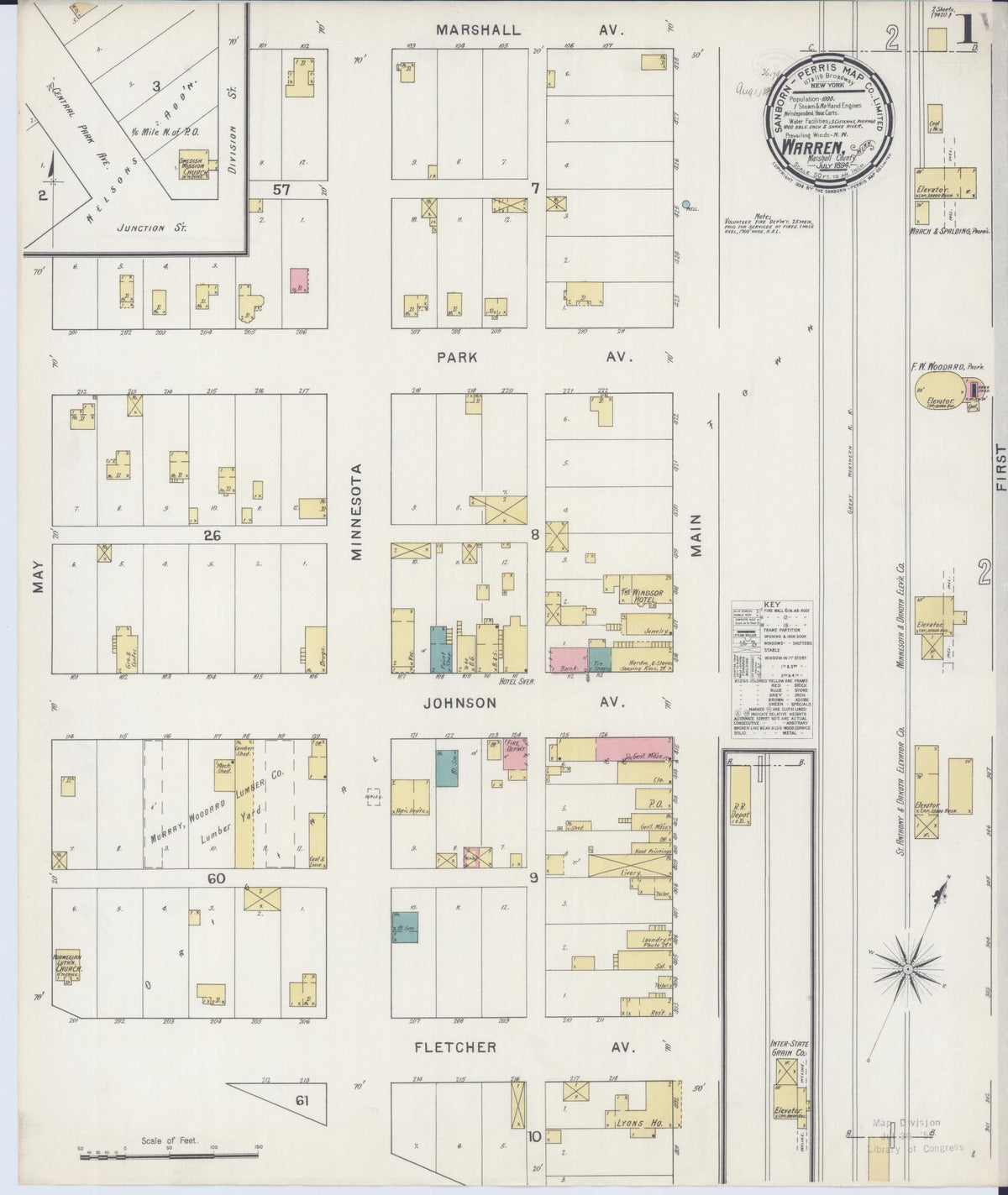 Sanborn Fire Insurance Map from Warren, Marshall County, Minnesota (1894), Sheet #0001 - Historic Sanborn Fire Insurance Map Print, vintage old map wall art, antique decor, genealogy gift, Minnesota Minnesota map