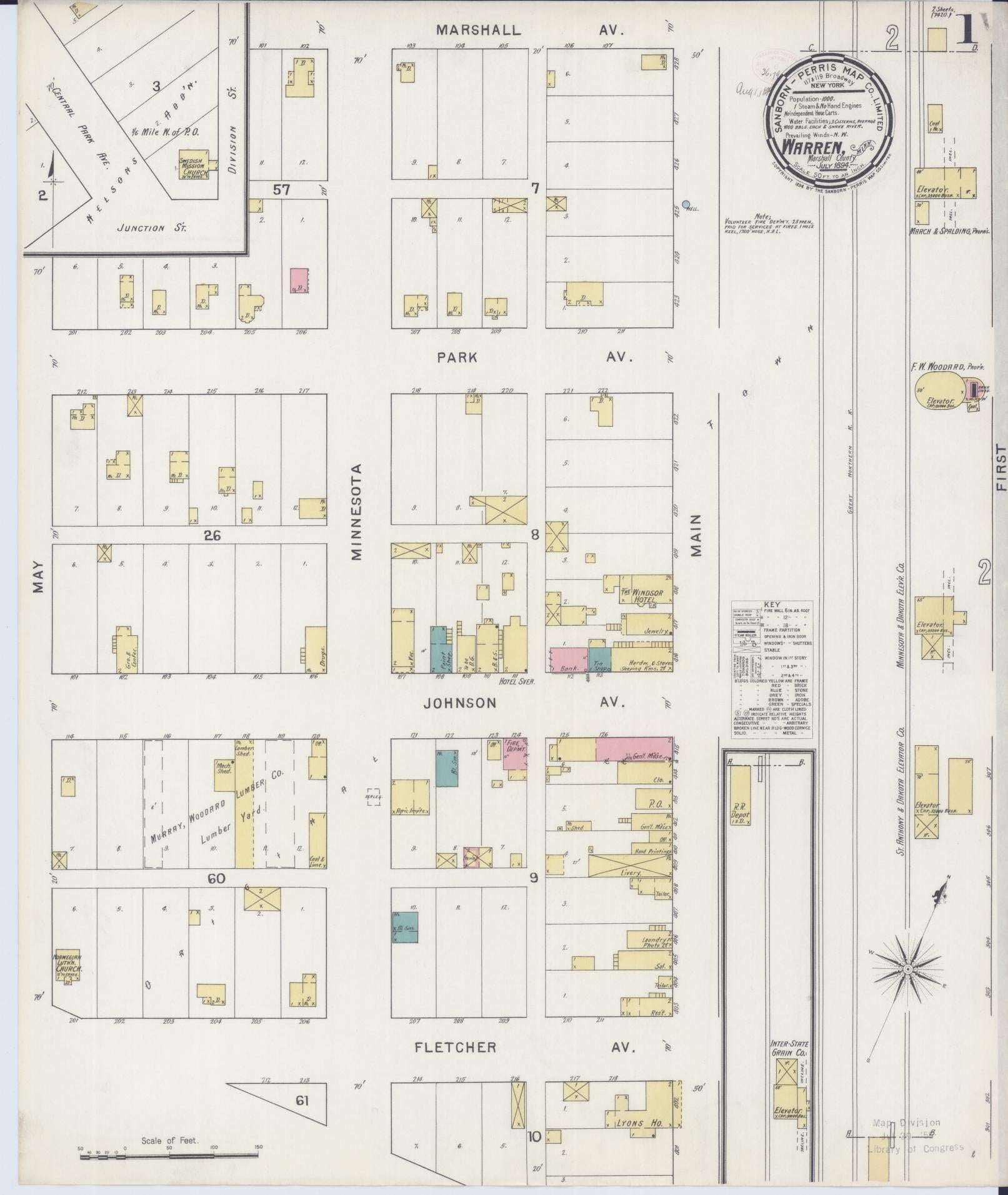 Sanborn Fire Insurance Map from Warren, Marshall County, Minnesota (1894), Sheet #0001 - Historic Sanborn Fire Insurance Map Print, vintage old map wall art, antique decor, genealogy gift, Minnesota Minnesota map