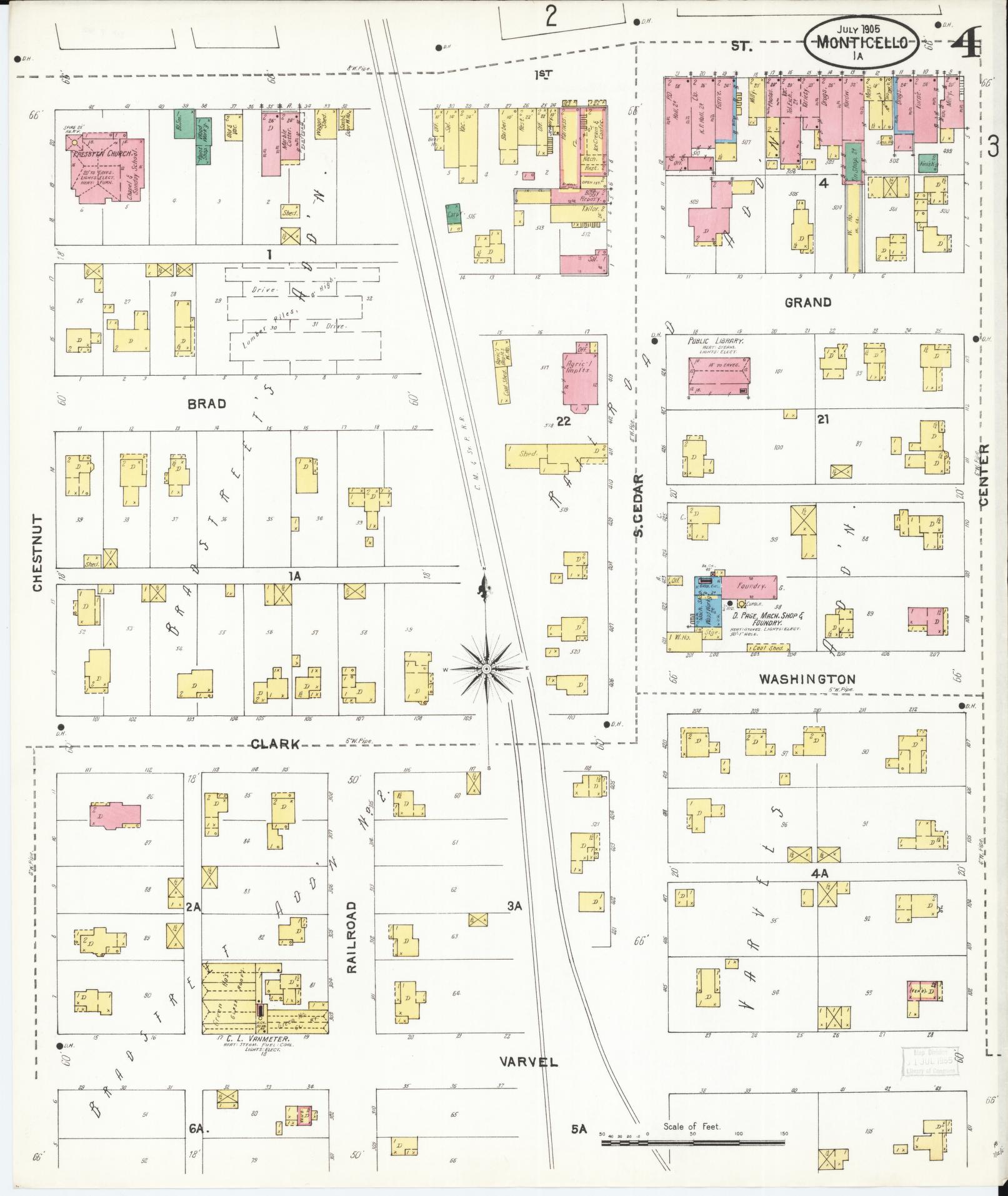 Sanborn Fire Insurance Map from Monticello, Jones County, Iowa (1905), Sheet #0004 - Historic Sanborn Fire Insurance Map Print