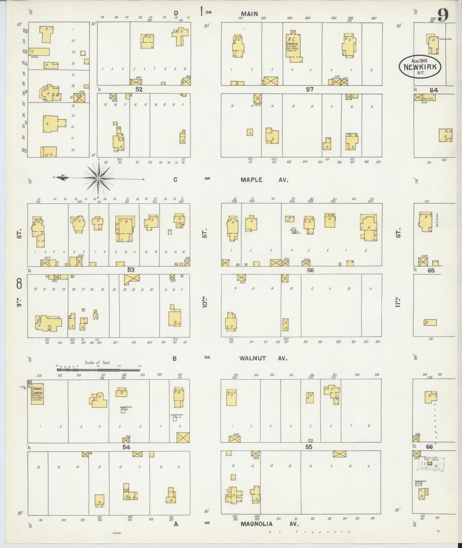 Sanborn Fire Insurance Map from Newkirk, Kay County, Oklahoma (1901), Sheet #0009 - Complete Map Set gallery image, historic Sanborn map, vintage wall art, Oklahoma Oklahoma