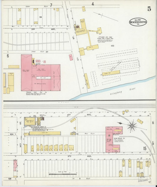 Sanborn Fire Insurance Map from New Kensington, Westmoreland County, Pennsylvania (1905), Sheet #0005 - Historic Sanborn Fire Insurance Map Print, vintage old map wall art, antique decor, genealogy gift, Pennsylvania Pennsylvania map