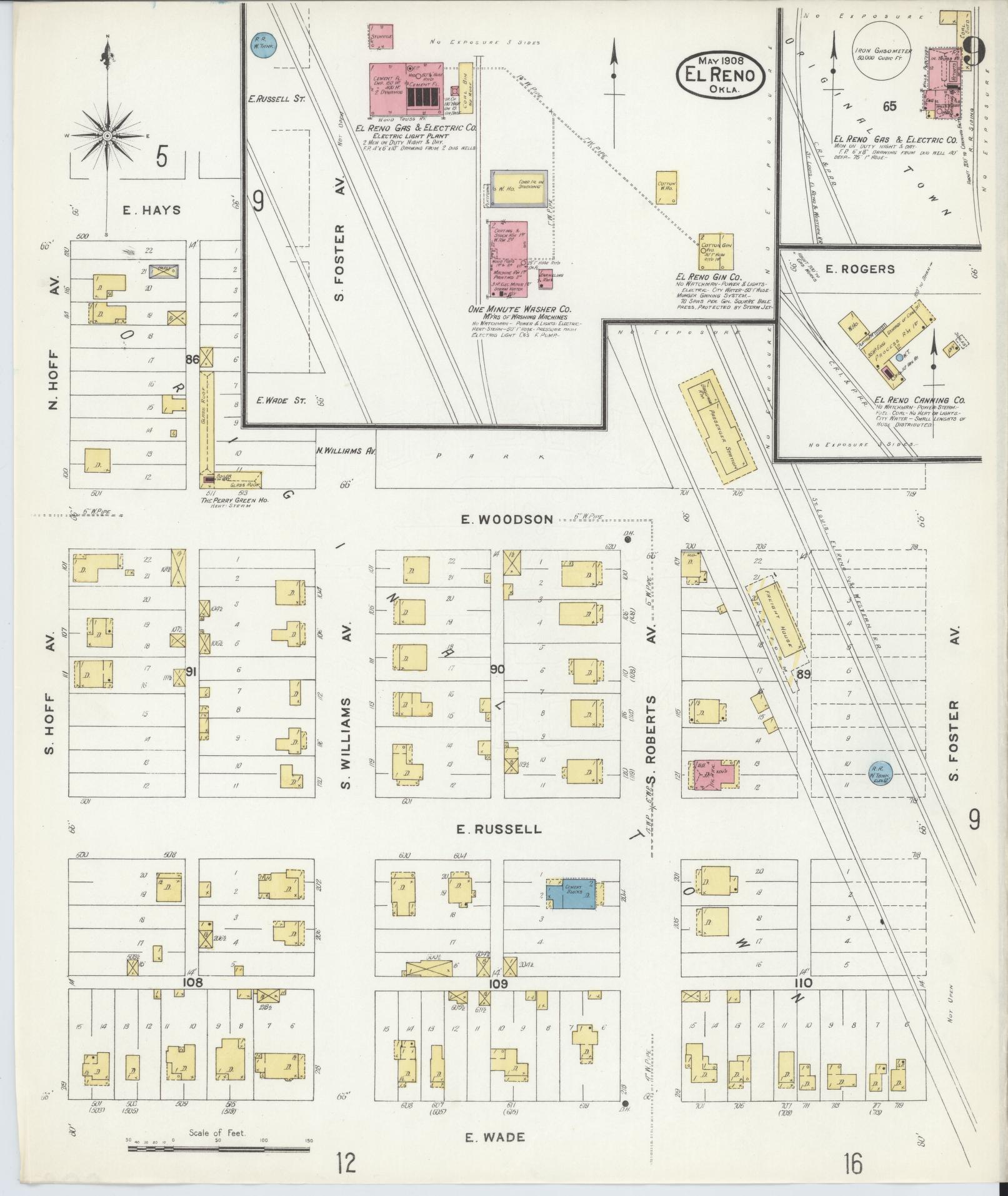 Sanborn Fire Insurance Map from El Reno, Canadian County, Oklahoma (1908), Sheet #0009 - Complete Map Set gallery image, historic Sanborn map, vintage wall art, Oklahoma Oklahoma