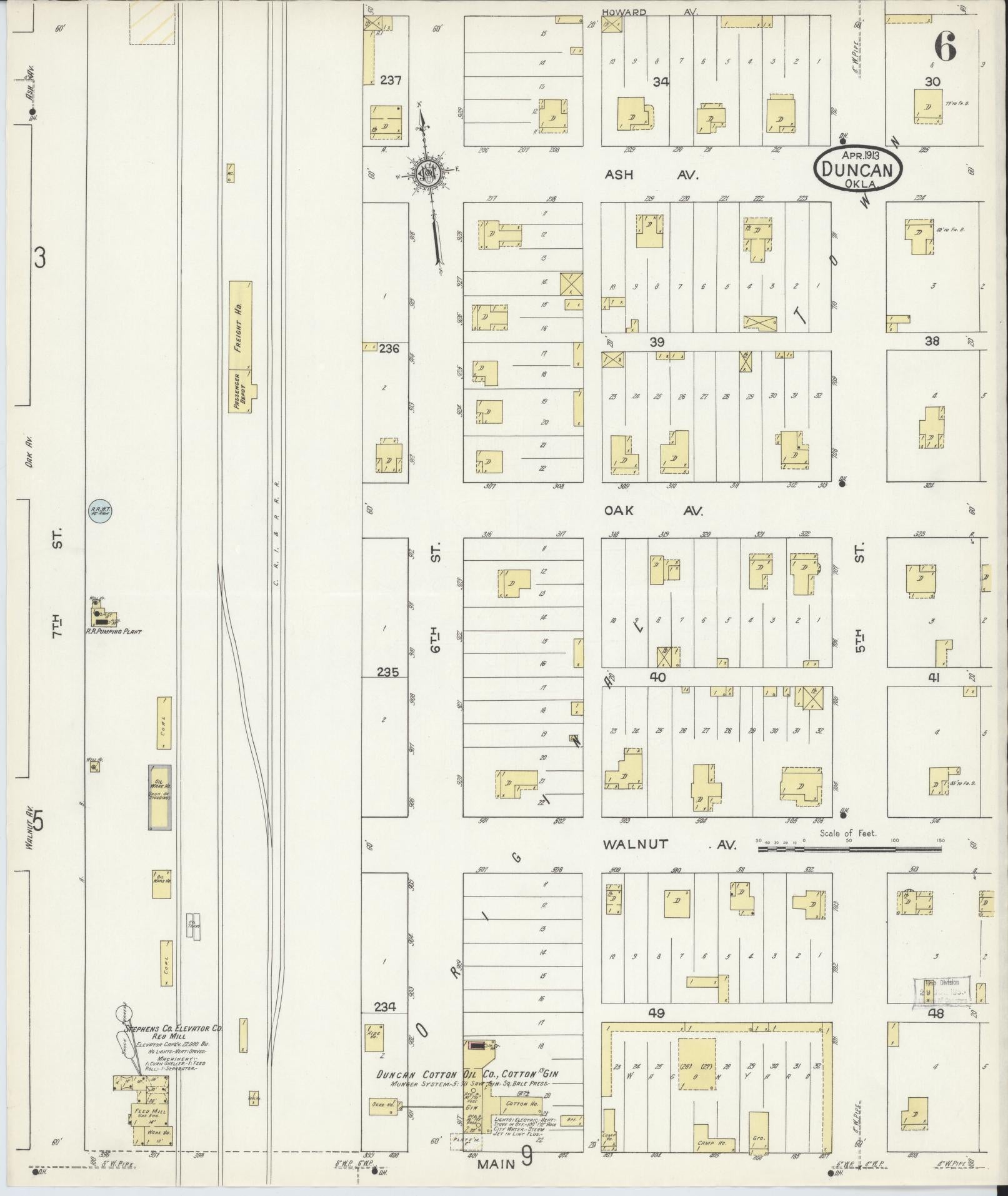 Sanborn Fire Insurance Map from Duncan, Stephens County, Oklahoma (1914), Sheet #0006 - Historic Sanborn Fire Insurance Map Print, vintage old map wall art, antique decor, genealogy gift, Oklahoma Oklahoma map