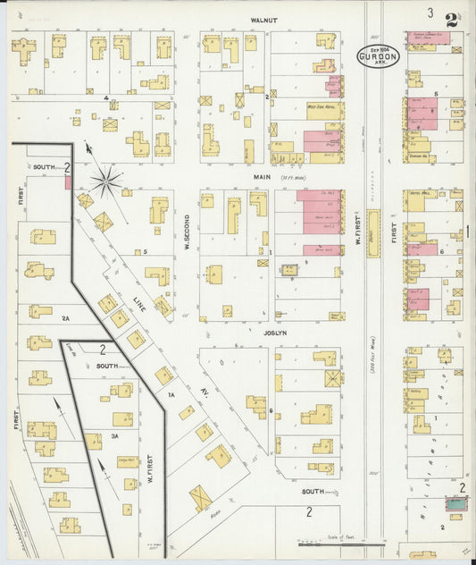 Sanborn Fire Insurance Map from Gurdon, Clark County, Arkansas (1904), Sheet #0002 - Historic Sanborn Fire Insurance Map Print, vintage old map wall art, antique decor, genealogy gift, Arkansas Arkansas map