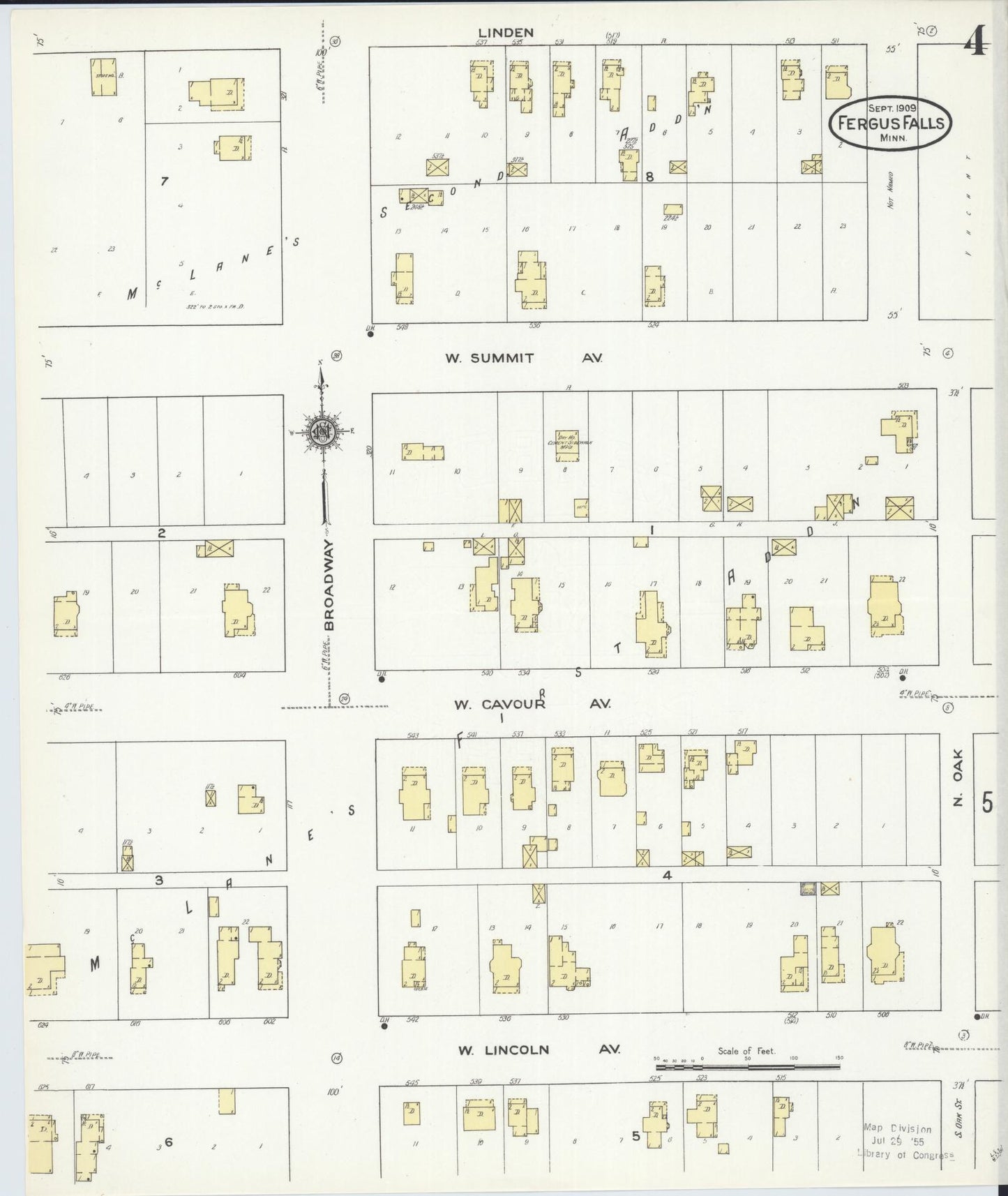 Sanborn Fire Insurance Map from Fergus Falls, Otter Tail County, Minnesota (1909), Sheet #0004 - Historic Sanborn Fire Insurance Map Print, vintage old map wall art, antique decor, genealogy gift, Minnesota Minnesota map