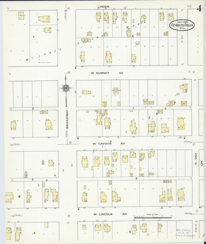 Sanborn Fire Insurance Map from Fergus Falls, Otter Tail County, Minnesota (1909), Sheet #0004 - Historic Sanborn Fire Insurance Map Print, vintage old map wall art, antique decor, genealogy gift, Minnesota Minnesota map