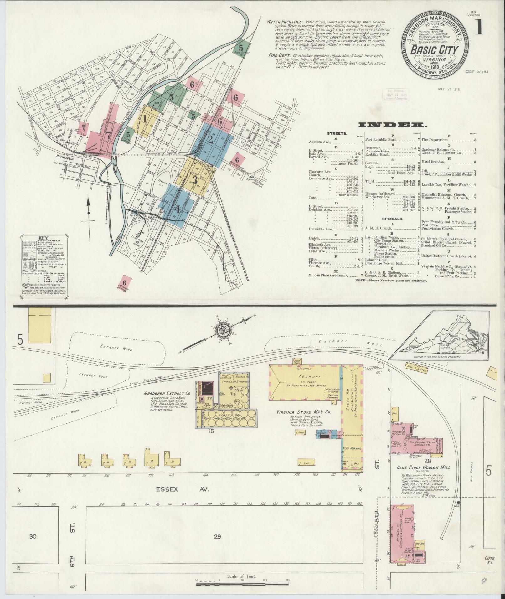 Sanborn Fire Insurance Map from Basic City, Augusta County, Virginia. (1913) – Historic Sanborn Fire Insurance Map Print